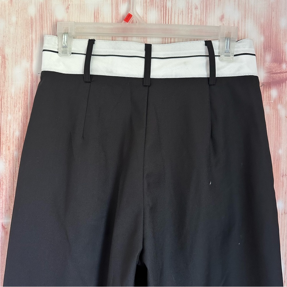 Commense Black Asymmetrical White Contrast Waistband Wide Leg Dress Pants - Picture 7 of 11
